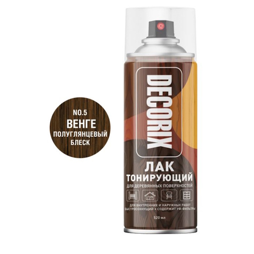 Лак аэрозольный DECORIX  мебельный тонирующ. ВЕНГЕ акриловый 520мл  0119-05 DX