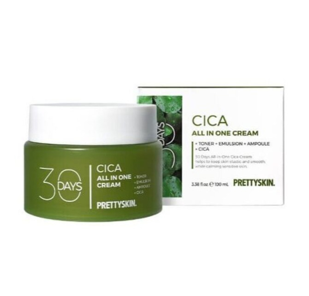 PrettySkin Cream 30 Days All In One Cica Крем универсальный для лица с центеллой азиатской (+тонер+эмульсия+ампула+центелла), 100 мл