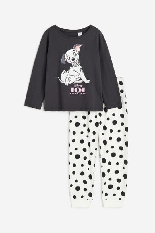H&M Трикотажная пижама с принтом, темно-серый