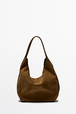 Massimo Dutti Мини-сумочка из натуральной замши, зеленый хаки