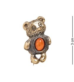 AM-2362 Брошь «Медведь» (латунь, янтарь)