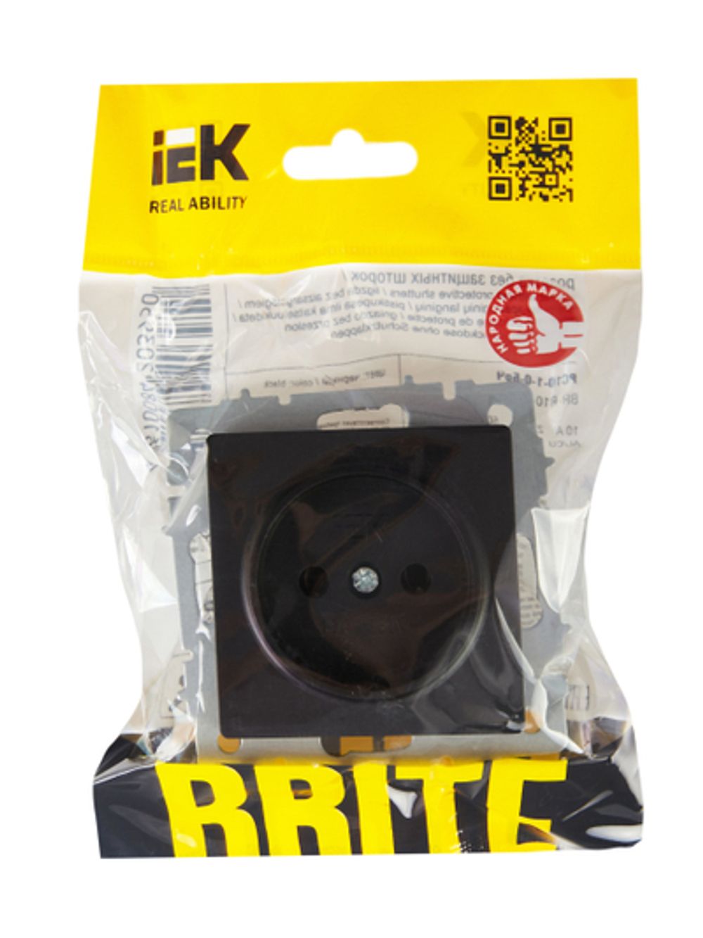 BRITE Розетка 1-местная без заземления без защитных шторок 10А РС10-1-0-БрЧ черный IEK
