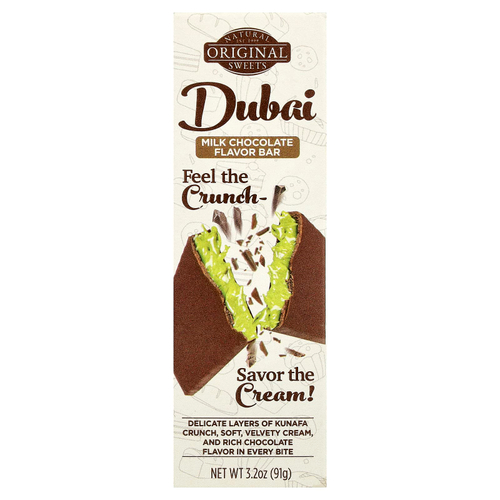 Original Natural Sweets, дубайский молочный шоколад, 91 г (3,2 унции)
