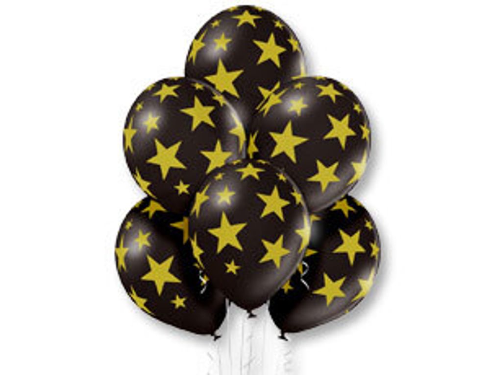 Шар (14"/36 см) Шелкография металлик, Звезды золот-090 25 шт.