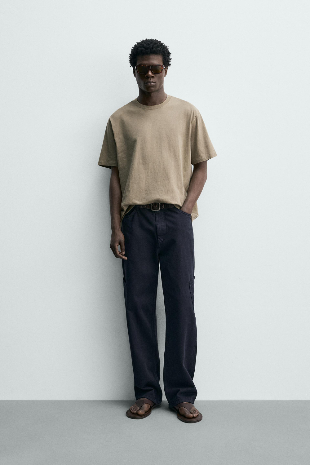 ZARA ФУТБОЛКА REGULAR FIT LIGHTWEIGHT ORIGINS, БЕЖЕВЫЙ МЕЛАНЖ
