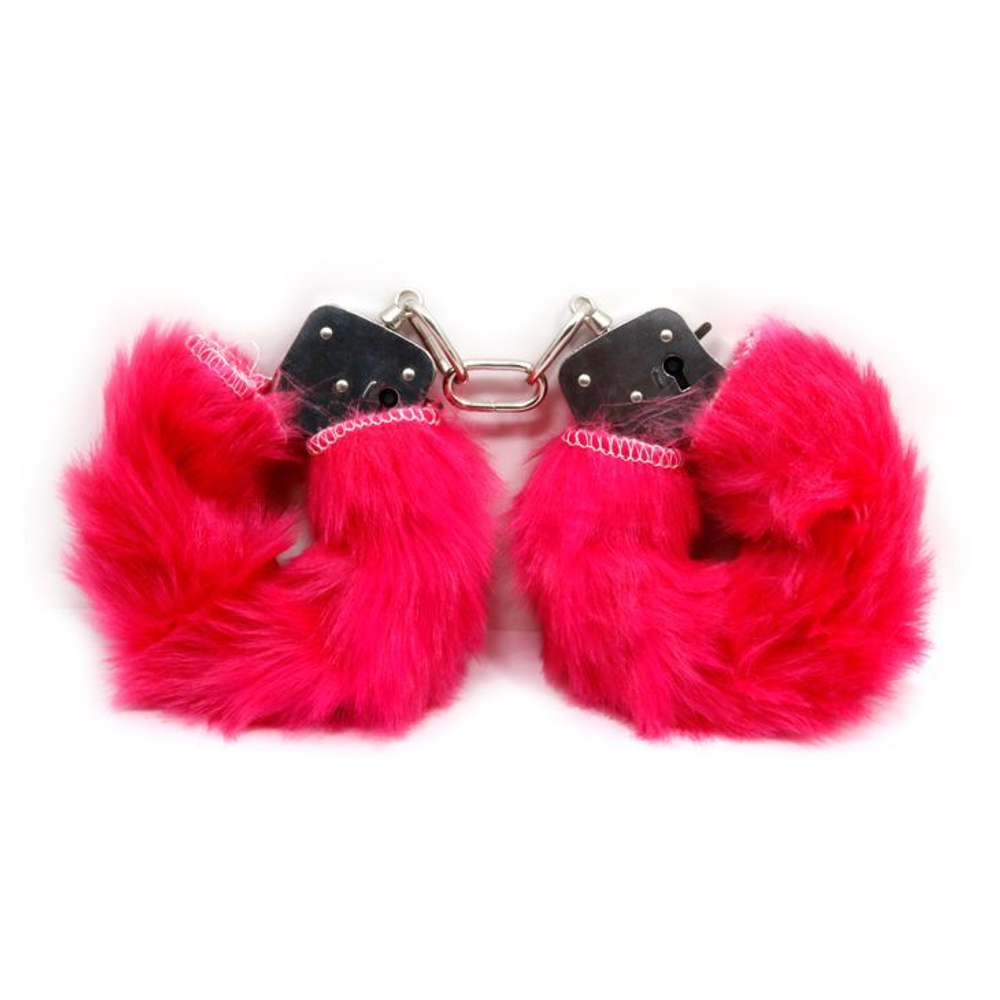 Красные меховые наручники Love с ключиками