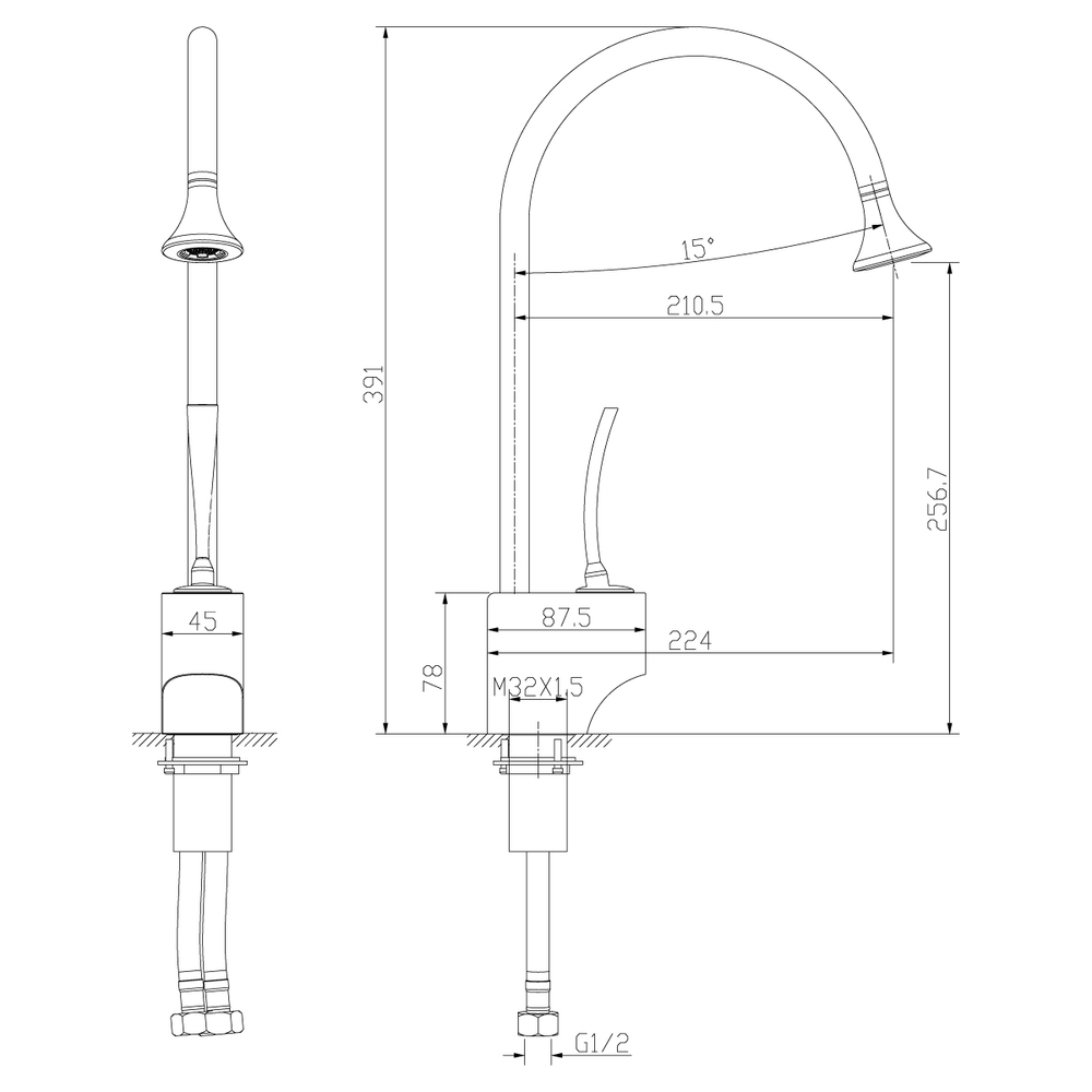 LM6005C Соул Смеситель для кухни с высоким поворотным изливом, хром (313AR) (к/к 6)