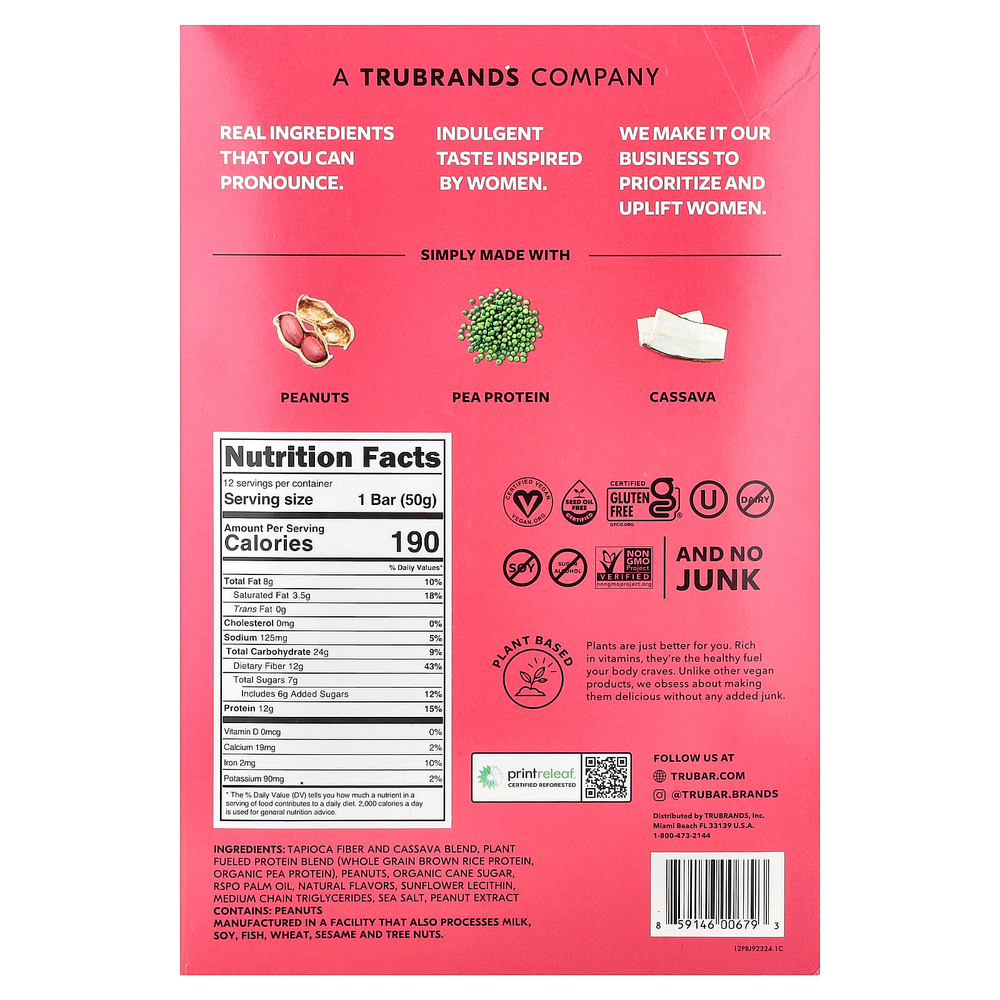 Trubar, Get In My Belly, протеиновый батончик на растительной основе, 12 батончиков по 50 г (1,76 унции)