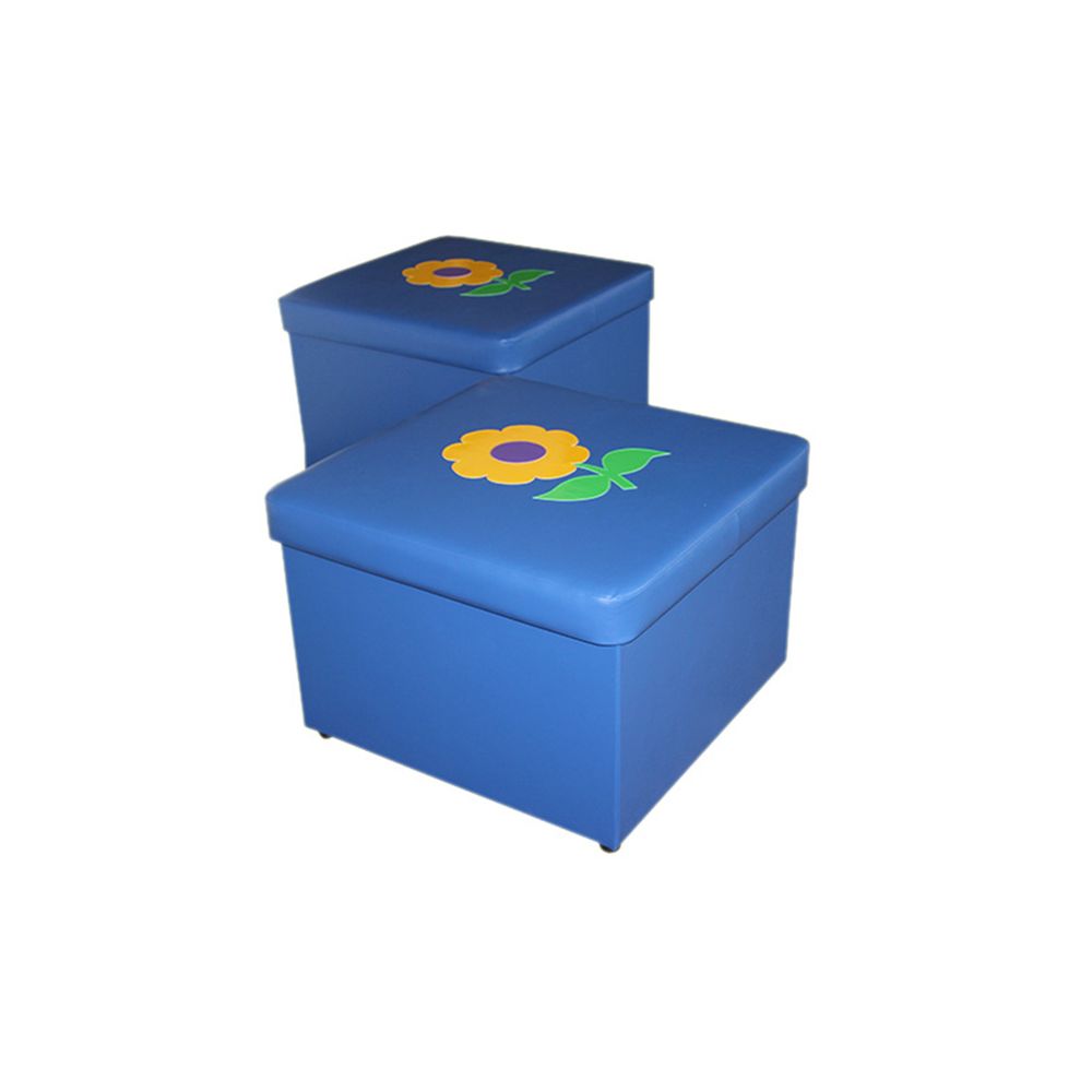 Пуф с аппликацией квадратный (с ящиком для игрушек) синий