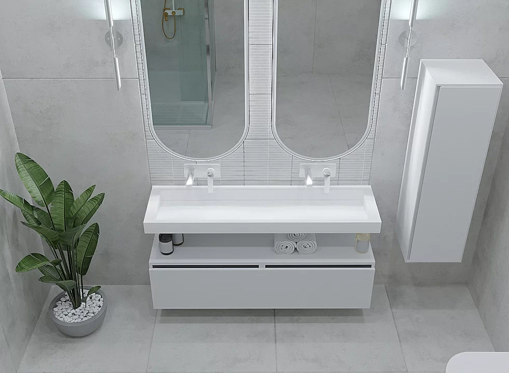 Тумба с раковиной Armadi Art Flat 140 белый глянец