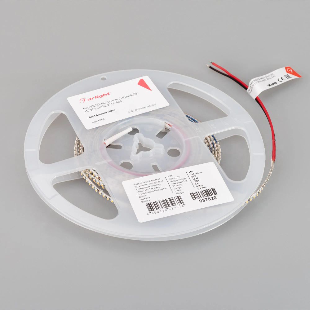 Светодиодная лента MICROLED-M266-4mm 24V Day4000 (12 W/m, IP20, 2216, 5m) (Arlight, узкая) 037820