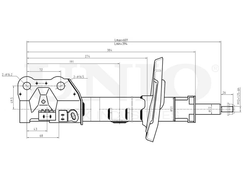 Амортизатор газовый передней подвески правый UNIO SAB-10318