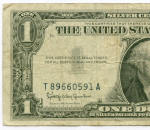Банкнота США 1 доллар (серебряный сертификат) 1957B T 89660591 A. F