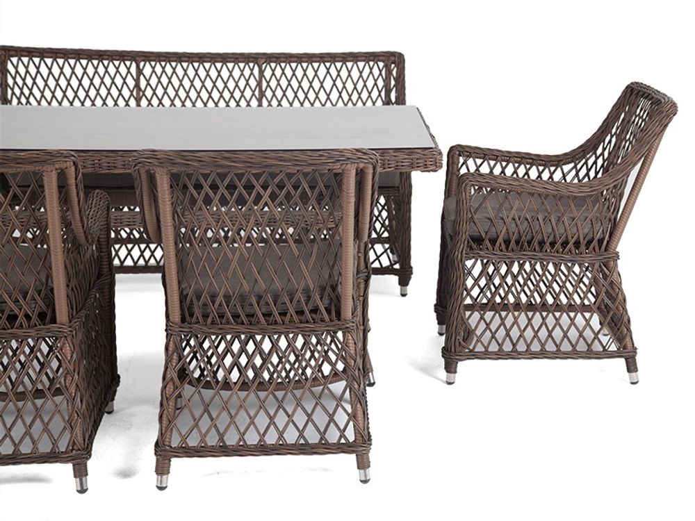 "Катания" обеденная группа плетеная на 6 персон, цвет коричневый