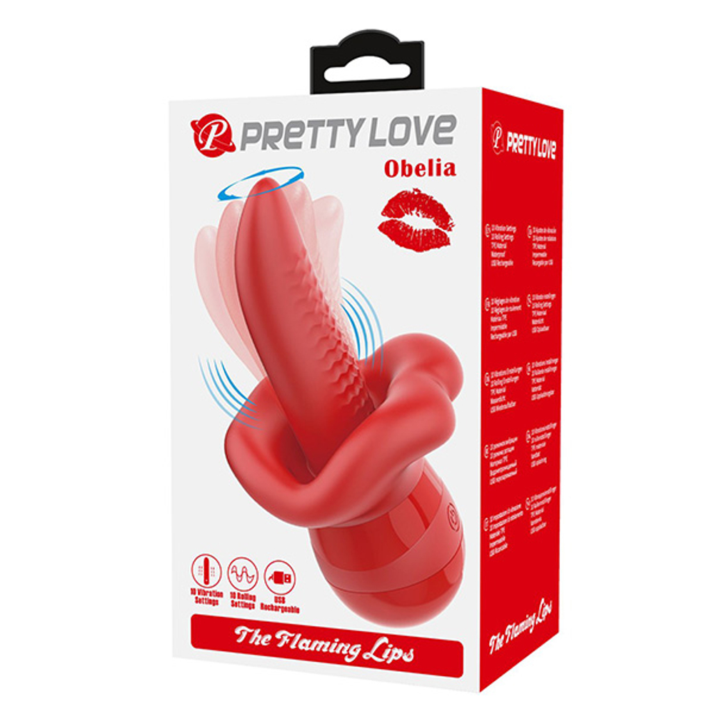 Красный мини-вибратор 13,8см с подвижным язычком Pretty Love Obelia BI-300138