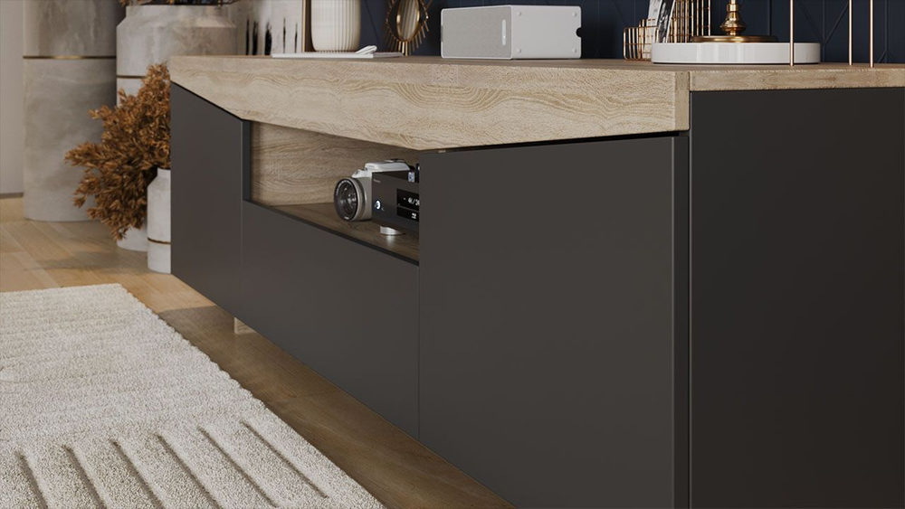 Тумба под телевизор напольная Дуб Сонома/Графит Серый 160х45х48 см