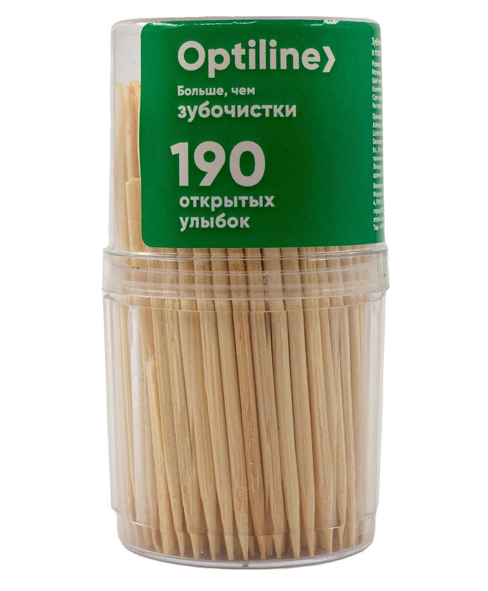 Зубочистки Optiline, бамбуковые, 190 штук в пластиковой банке