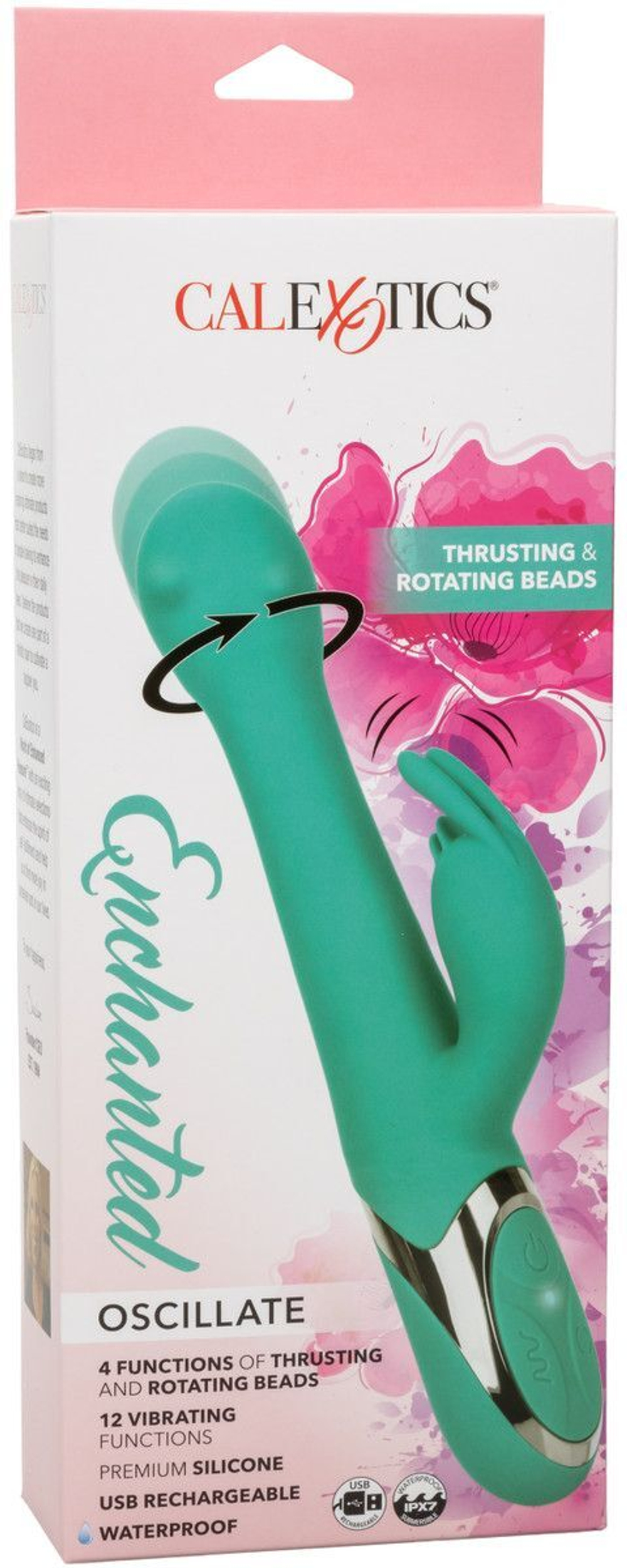 Бирюзовый вибратор-кролик Enchanted Oscillate с функцией пенетрации и вращением бусин (Цвет: голубой)