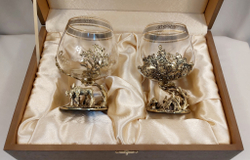 Набор из 2-х бокалов для коньяка "Охота на лося и Охота на глухаря" (подарочный футляр)