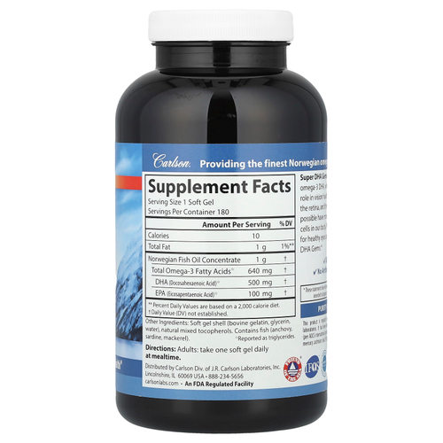 Carlson, Super DHA Gems®, 180 мягких таблеток