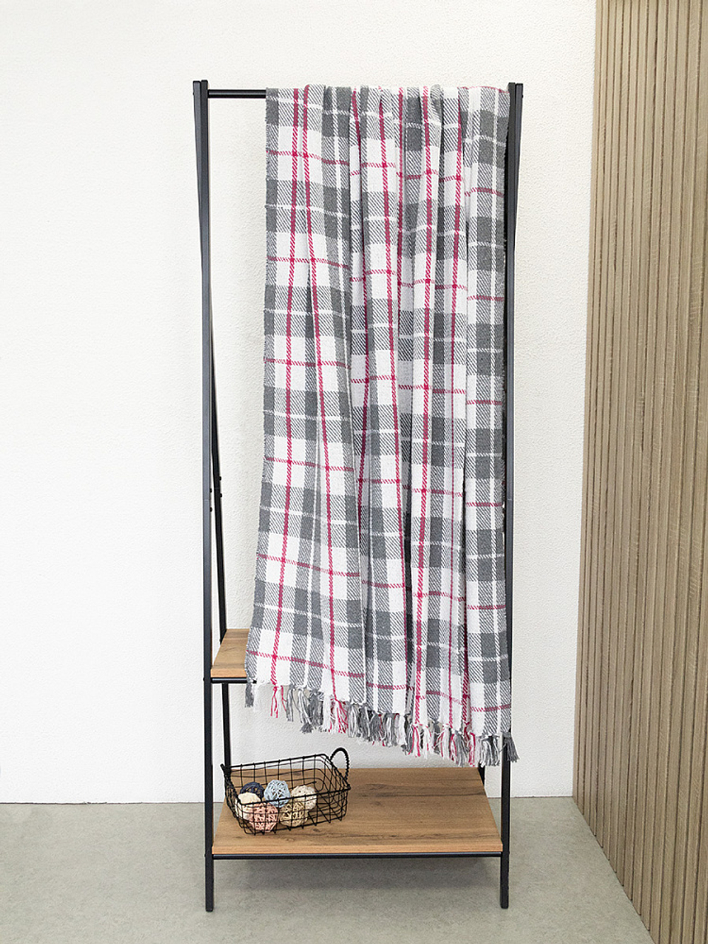 Покрывало DeNASTIA клетка 200x220 хб100% серый/белый Индия