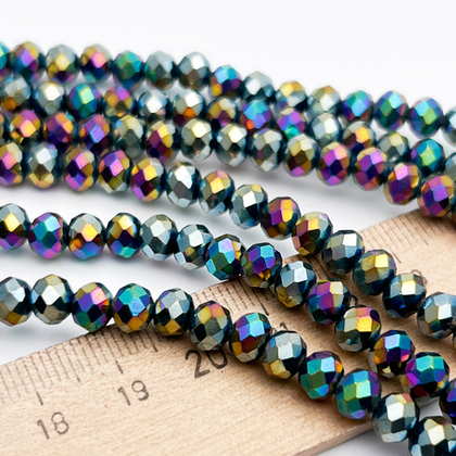 Бусины рондель с огранкой, стекло, цвет микс металлик, размер около 4,8*6 мм, цена за 38-39 шт (1/2 нити)