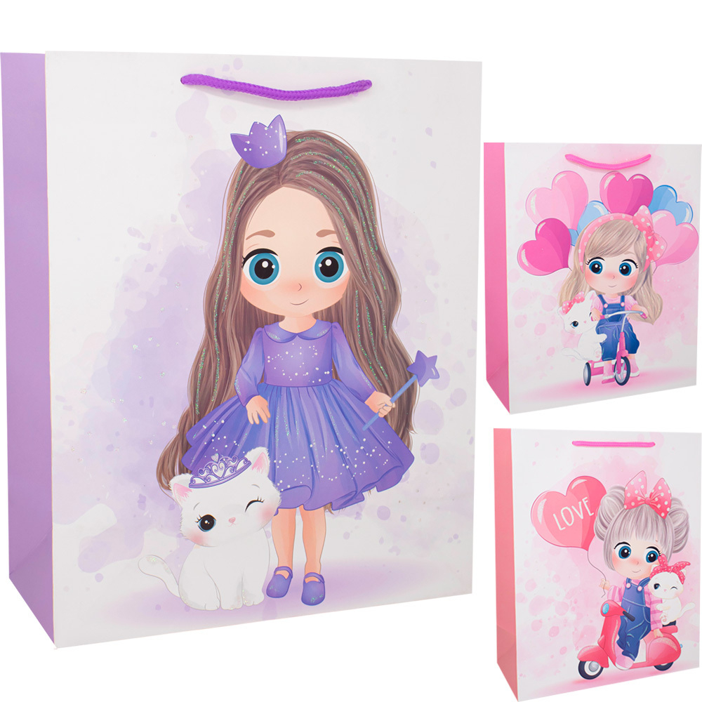 Пакет 26х32х12см с блестками Девочка 141V-922