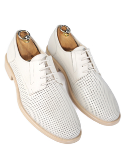 Бежевые туфли на шнурках со сквозной перфорацией V588беж Vorsh