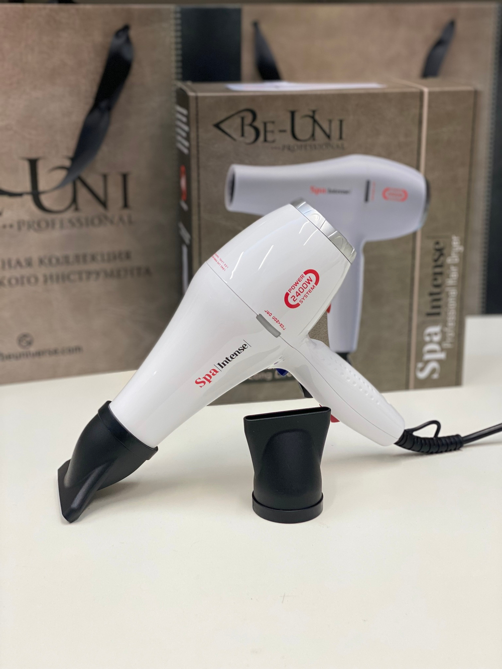 Фен Спа Интенс 2200-2400W, цвет белый и плойка для завивки волос с зеркальным тит. покрытием, 32мм