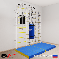 Шведская стенка Sv Sport усиленная 67370 (Турник стандарт/Брусья/Трапеция/Цепь/Мешок 30кг/Мат 2м/Канатный лаз)