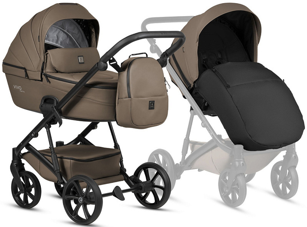 Детская коляска Tutis Viva 6 Plus Leather 3 в 1 с автокреслом Elo Lux EduSky Black 1612083 Cedar