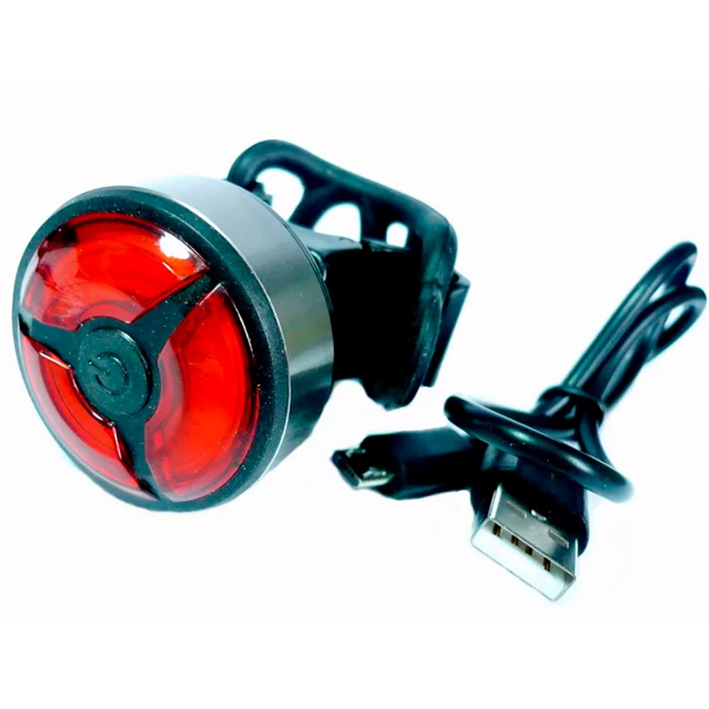 Фонарь задний красный, круглый алюм корпус, 27 COB, 5 режимов, USB зарядка, аккум 500мАч. Инд уп.VLX