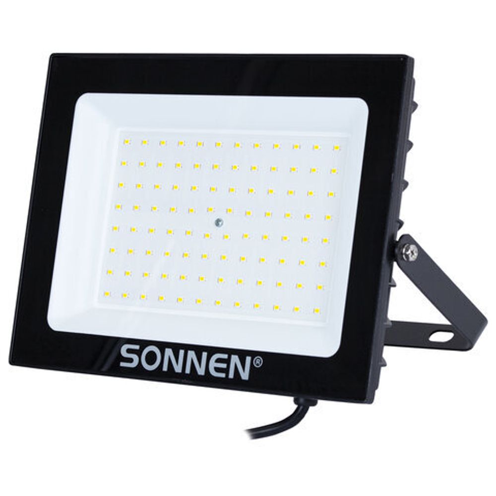 Прожектор светодиодный 100 Вт, 6500 К, 8000 Лм, 100 м2, IP65, 250x178x27 мм, черный, SONNEN, 238415