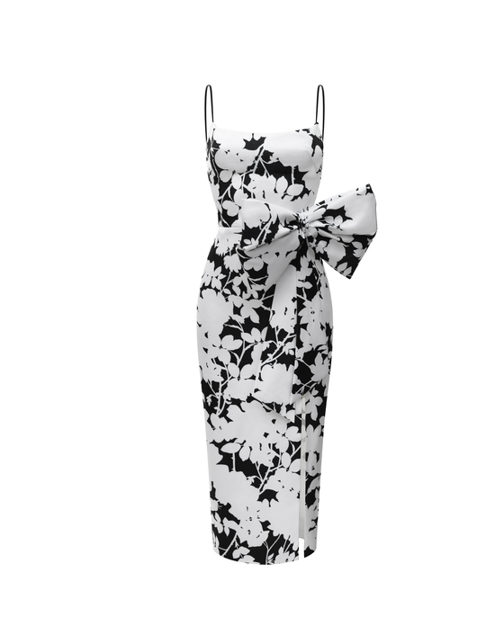 Платье миди с бантом из сатина с принтом