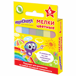 Мел цветной ЮНЛАНДИЯ "ЮНЛАНДИК И ОКРУЖАЮЩИЙ МИР", НАБОР 6 шт., квадратный, 227447