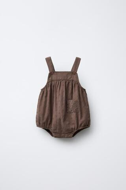 ZARA КОМБИНЕЗОН С КРУЖЕВНОЙ ВЫШИВКОЙ, КОРИЧНЕВЫЙ
