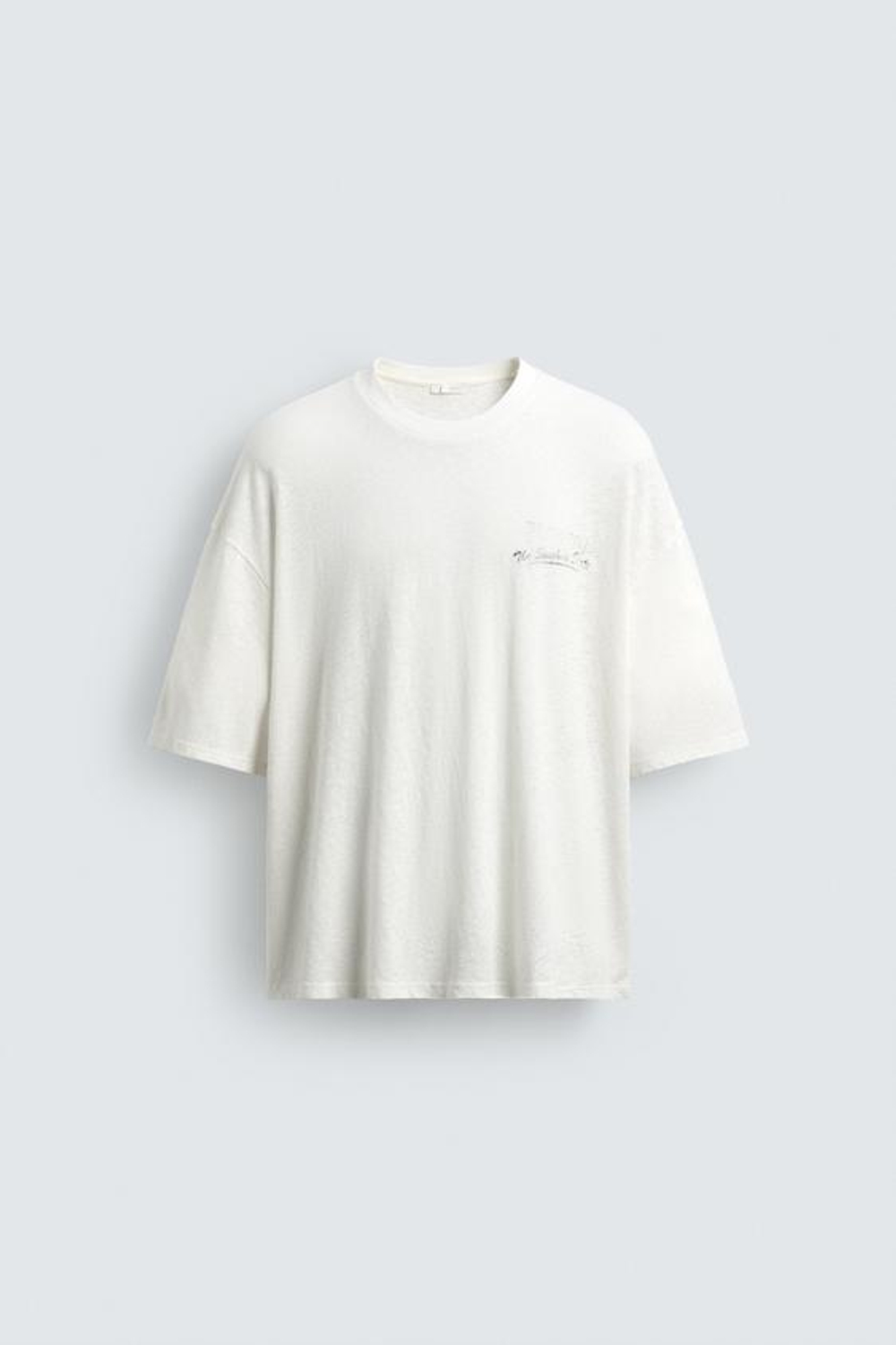 ZARA ФУТБОЛКА ИЗ ХЛОПКА И ЛЬНА С ЭФФЕКТОМ ПОТЕРТОСТИ, БЕЛЫЙ