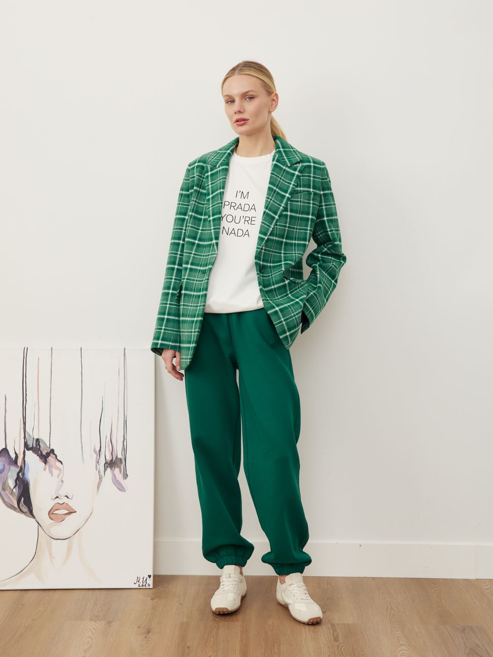 ПИДЖАК В КЛЕТКУ ЗЕЛЕНЫЙ|МОЛОЧНЫЙ