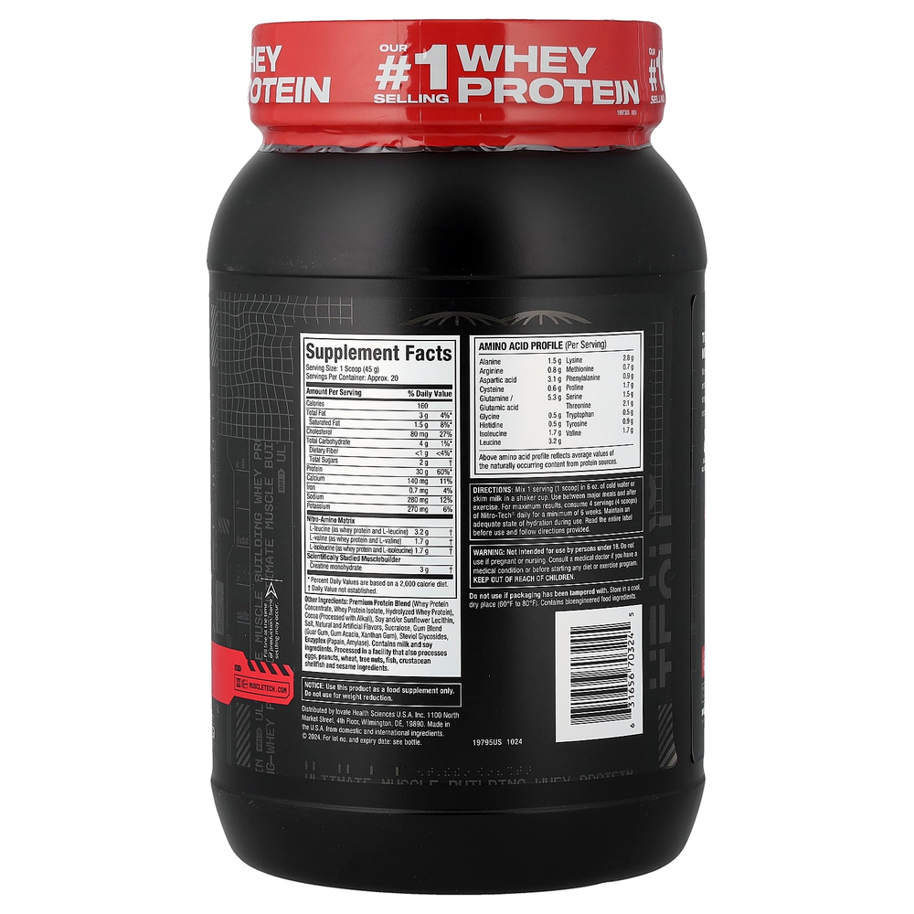 MuscleTech, Nitro-Tech™, сывороточный протеин, со вкусом молочного шоколада, 907 г (2 фунта)