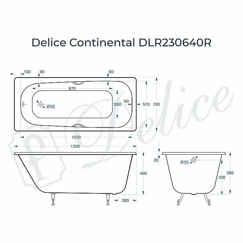 Ванна Delice Continental Elite 120х70 DLR230640R 120х70 белая