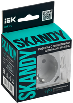 SKANDY Розетка с заземлением с защитными шторками 16А с USB C 18Вт SK-R17S серебряный IEK