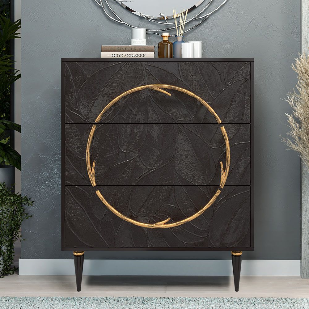 Комод Арт Колор leaves Классик Голд с 3 ящиками Терпкий коричневый