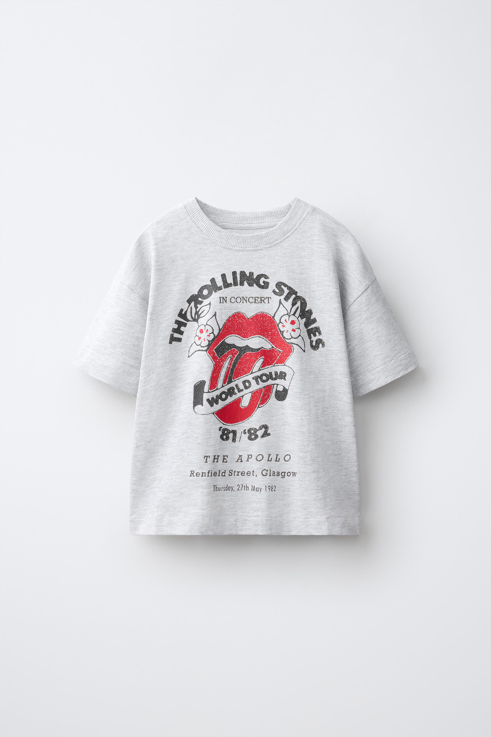 ZARA ФУТБОЛКА С ПРИНТОМ ROLLING STONES ©, СЕРЫЙ МЕЛАНЖ