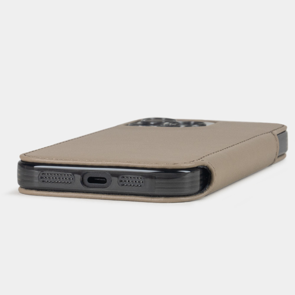 Чехол-книжка кожаная для iPhone 16 Pro Max, теленок бежевого цвета