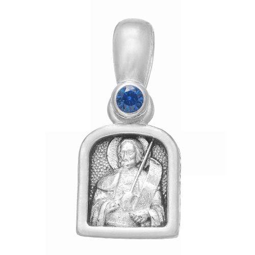 Образок из серебра/Чернение/С подвижным ухом/Александр Невский/Со вставкой из фианитов