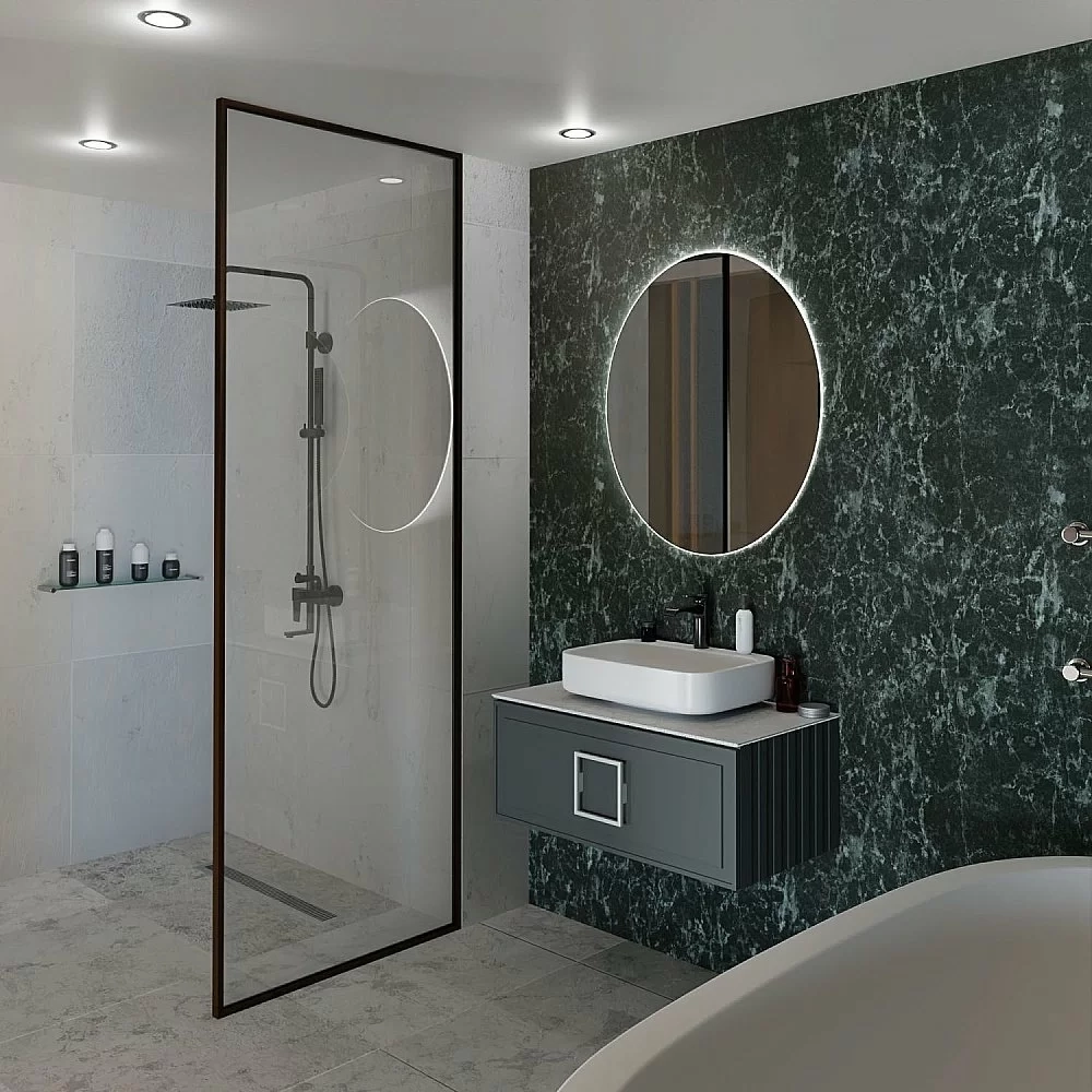 Тумба с раковиной LA FENICE Cubo Grigio 90 серая, столешница белая/ручка белая