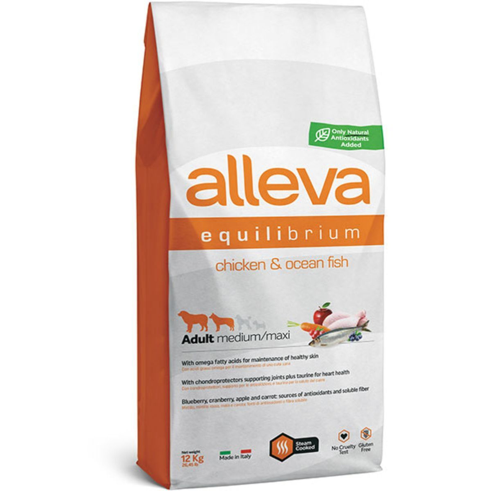 Корм Аллева Эквилибриум Мэйтенанс Equilibrium All Day Maintenance Chicken & Ocean Fish Medium/Maxi для взрослых собак средних и крупных пород с курицей и океанической рыбой, 12 кг