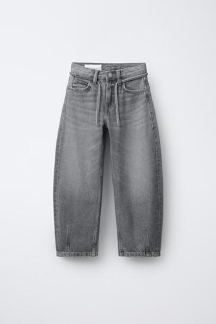 ZARA ДЖИНСЫ BARREL С ПОЯСОМ, СЕРЫЙ