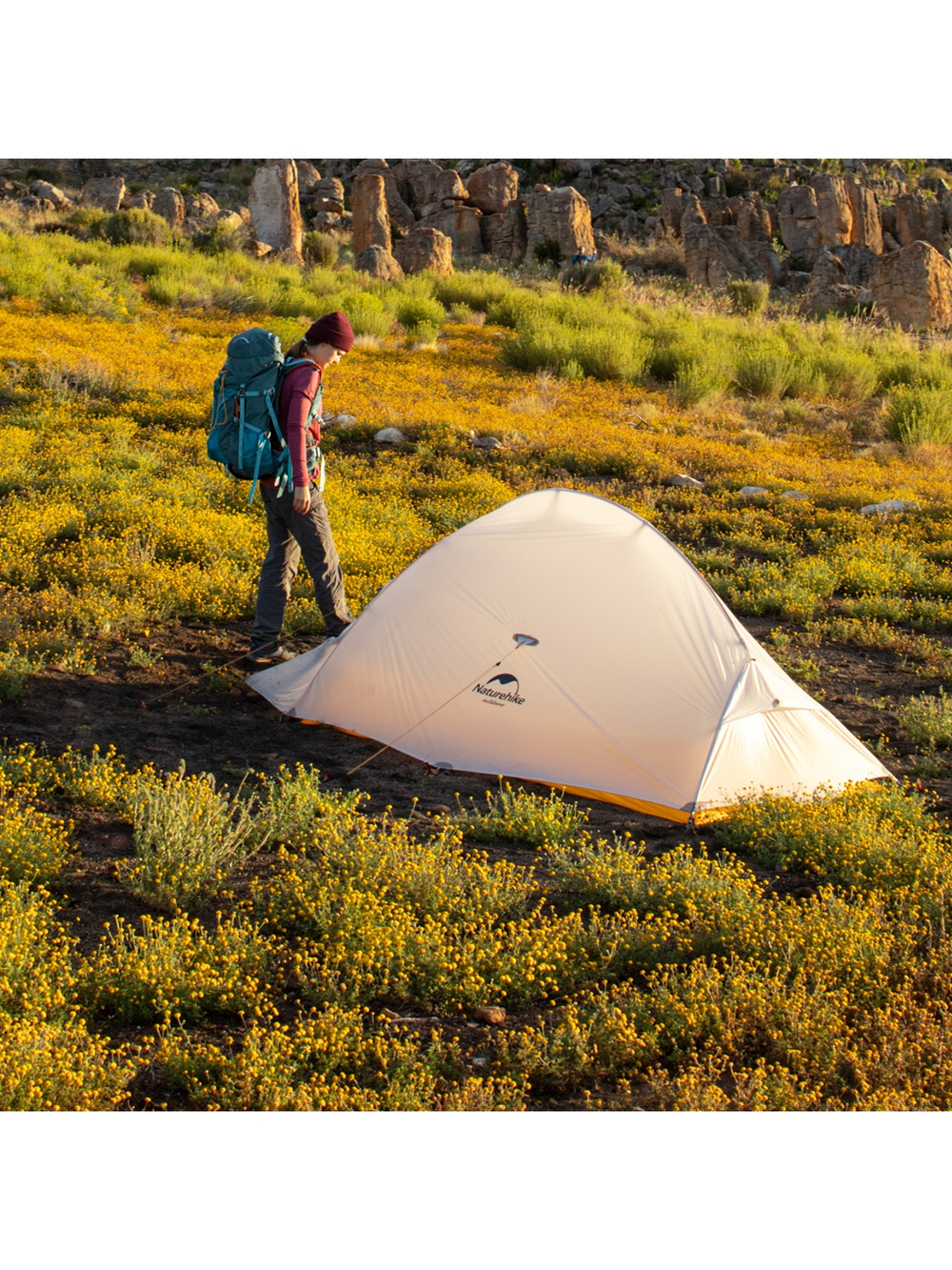 Палатка Naturehike Cloud Up EXT Si 2-местная, алюминиевый каркас, сверхлегкая, серо-желтая