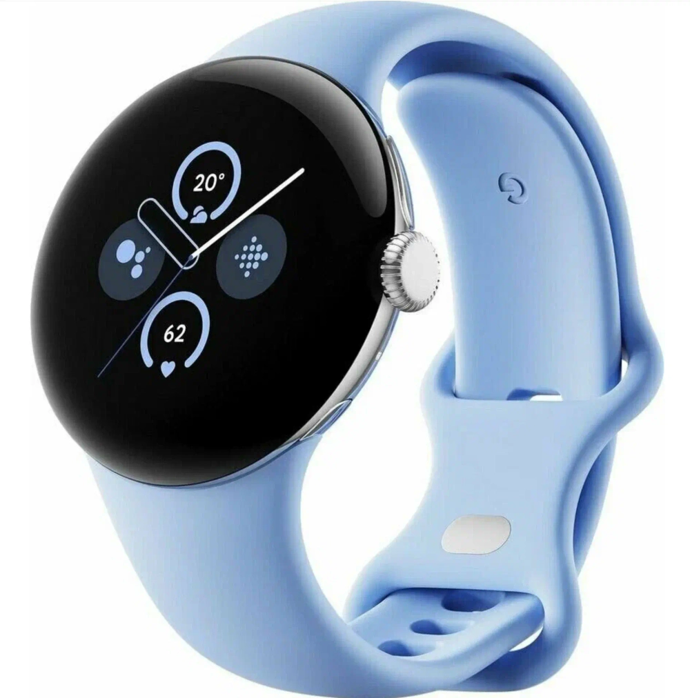 Умные часы Google Pixel Watch 2, LTE, «серебристый» корпус, ремешок голубого цвета